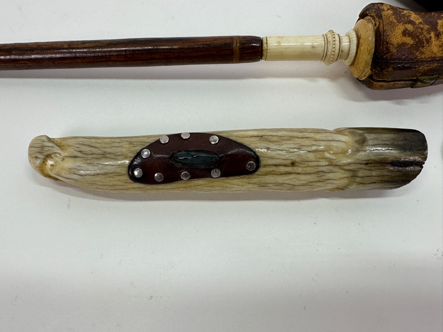 Pair Of Vintage Carved Bone Pipes [Photo 3]