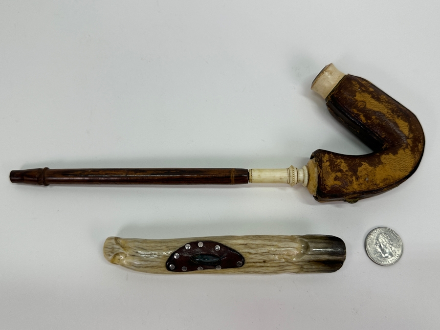 Pair Of Vintage Carved Bone Pipes [Photo 2]