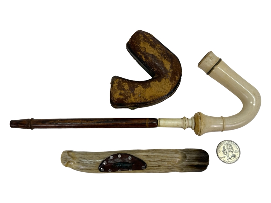 Pair Of Vintage Carved Bone Pipes [Photo 1]