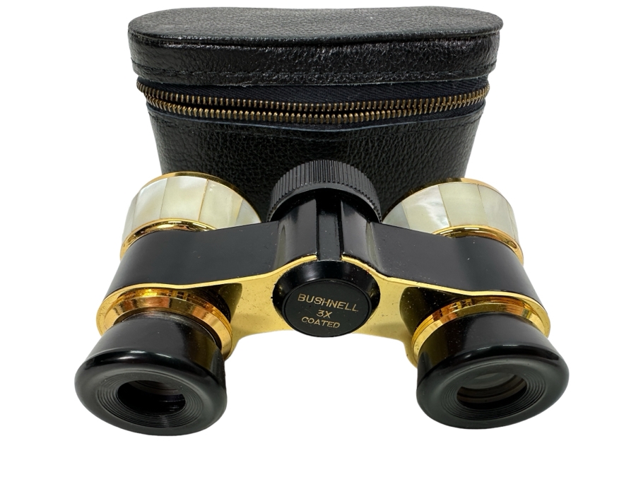 Vintage Bushnell 3X Gold/Mother of Pearl Opera Glasses with Original Case
