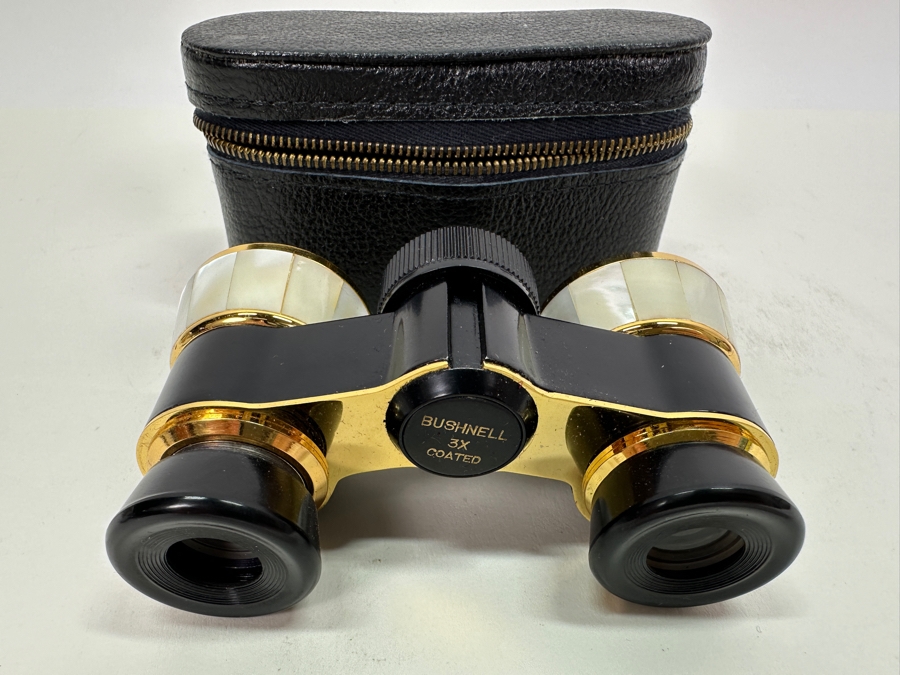 Vintage Bushnell 3X Gold/Mother of Pearl Opera Glasses with Original Case [Photo 2]