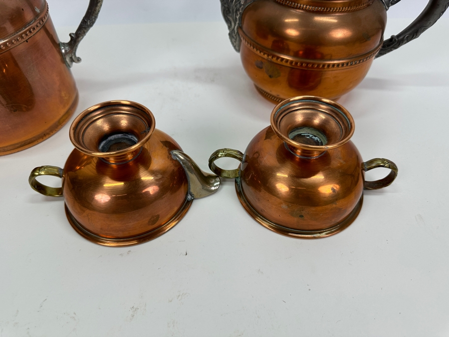 Copper & Pewter Rochester Stamping Works Coffee Pot & Teapot Plus Copper Creamer & Sugar [Photo 9]
