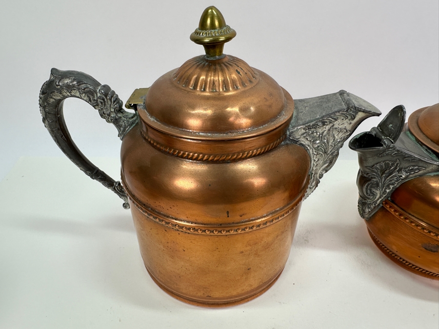 Copper & Pewter Rochester Stamping Works Coffee Pot & Teapot Plus Copper Creamer & Sugar [Photo 4]