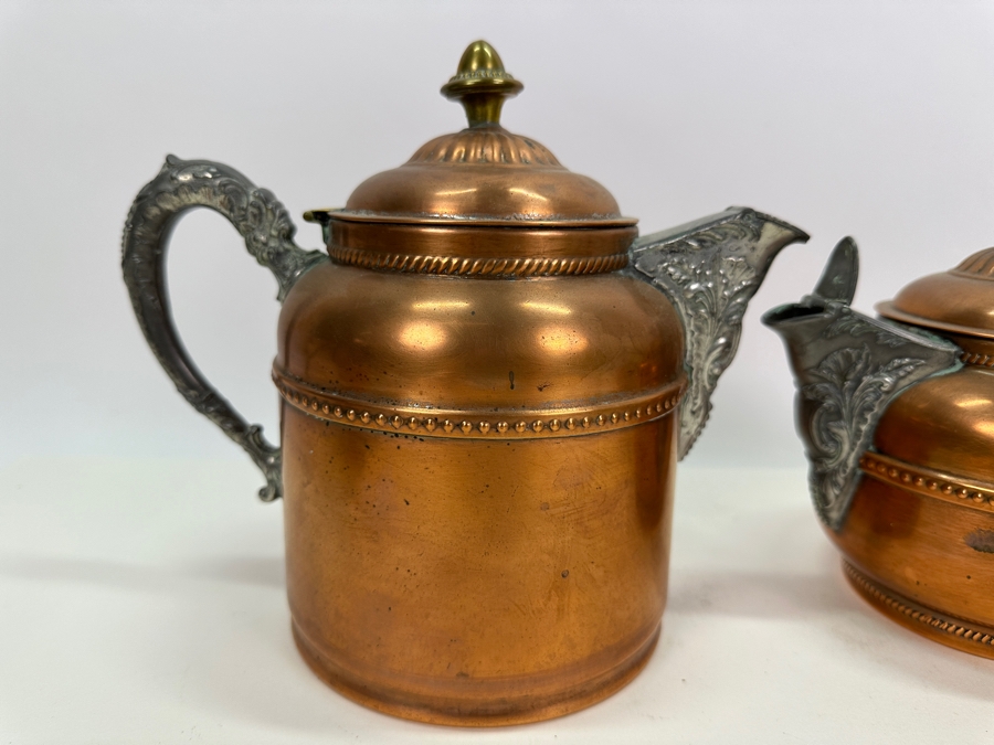 Copper & Pewter Rochester Stamping Works Coffee Pot & Teapot Plus Copper Creamer & Sugar [Photo 2]