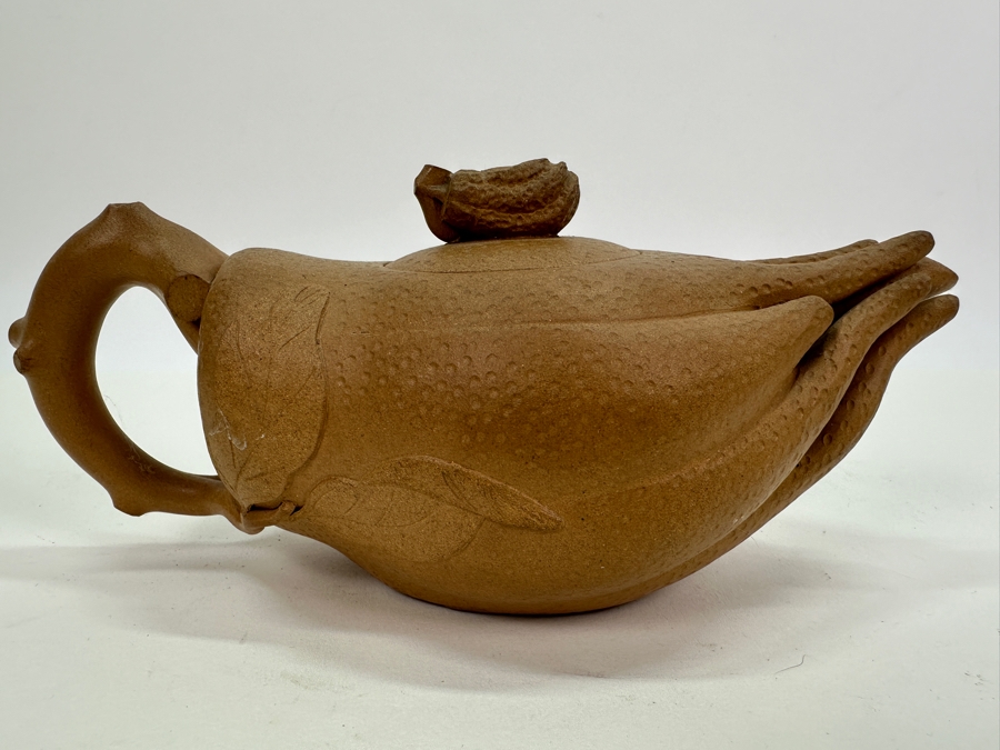 Chinese Yixing Finger Citron-Form Stoneware Teapot, Finial Appears to Have Been Repaired 8.5'W x 3.75'H [Photo 3]