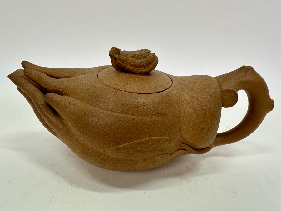 Chinese Yixing Finger Citron-Form Stoneware Teapot, Finial Appears to Have Been Repaired 8.5'W x 3.75'H [Photo 5]