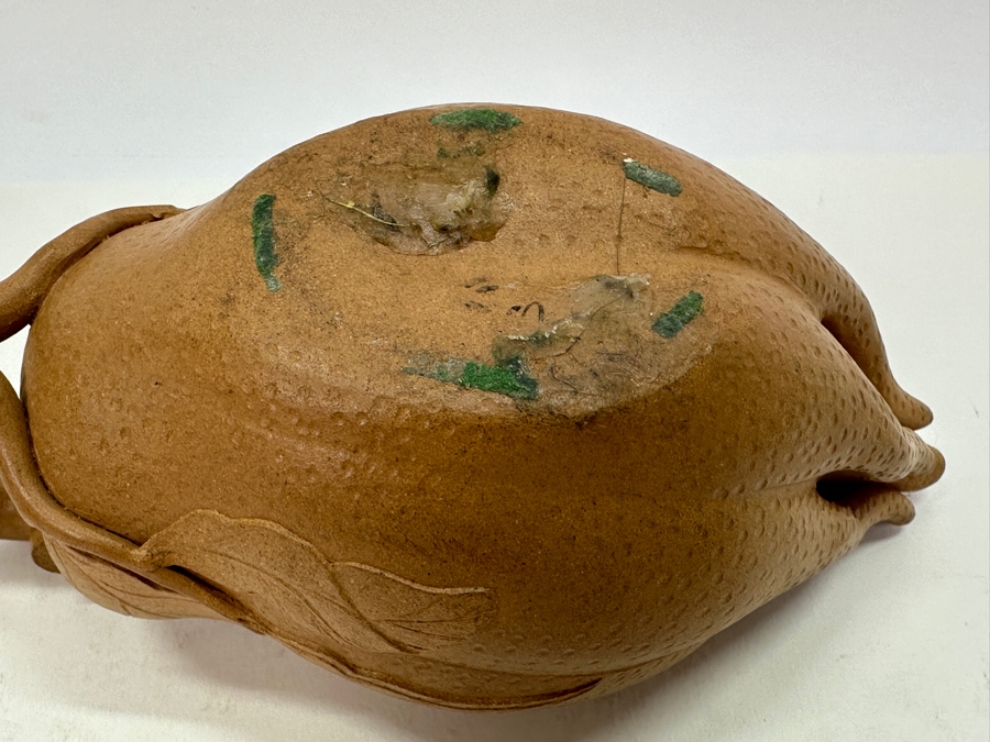 Chinese Yixing Finger Citron-Form Stoneware Teapot, Finial Appears to Have Been Repaired 8.5'W x 3.75'H [Photo 12]