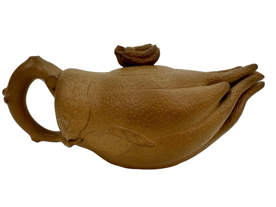 Chinese Yixing Finger Citron-Form Stoneware Teapot, Finial Appears to Have Been Repaired 8.5'W x 3.75'H [Photo 2]