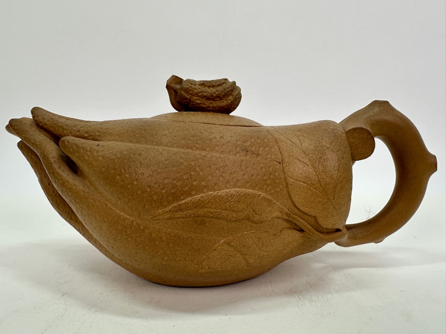 Chinese Yixing Finger Citron-Form Stoneware Teapot, Finial Appears to Have Been Repaired 8.5'W x 3.75'H [Photo 4]