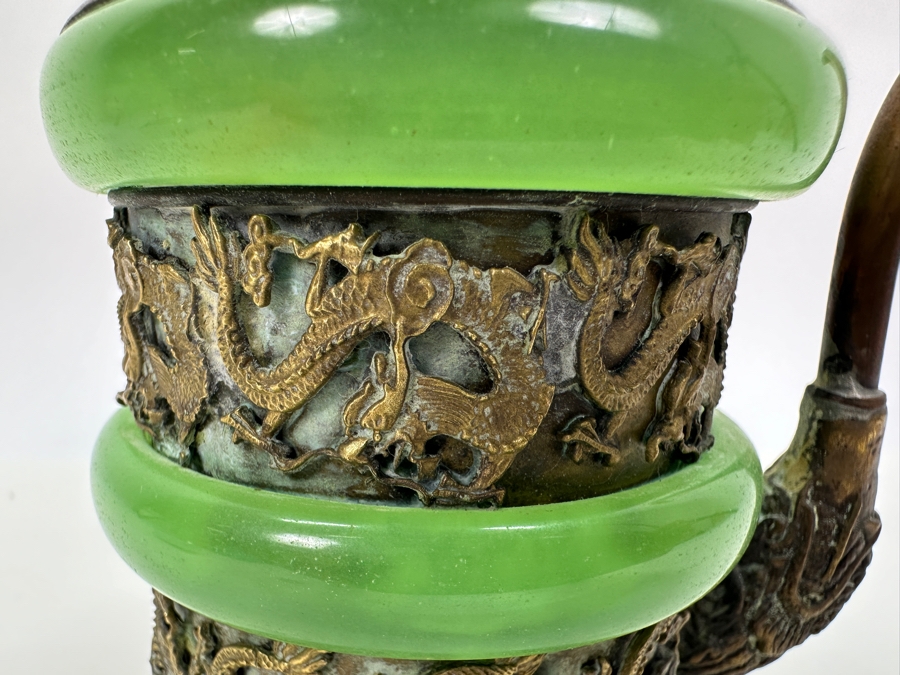 Vintage Chinese Cloisonné and Brass Teapot with Monkey and Toad Finial & Dragon Ornamentation [Photo 12]