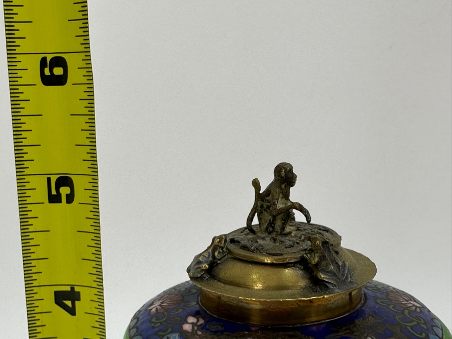 Vintage Chinese Cloisonné and Brass Teapot with Monkey and Toad Finial & Dragon Ornamentation [Photo 11]