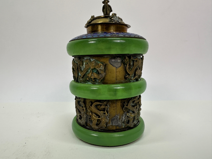 Vintage Chinese Cloisonné and Brass Teapot with Monkey and Toad Finial & Dragon Ornamentation [Photo 8]