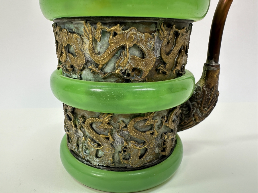 Vintage Chinese Cloisonné and Brass Teapot with Monkey and Toad Finial & Dragon Ornamentation [Photo 5]