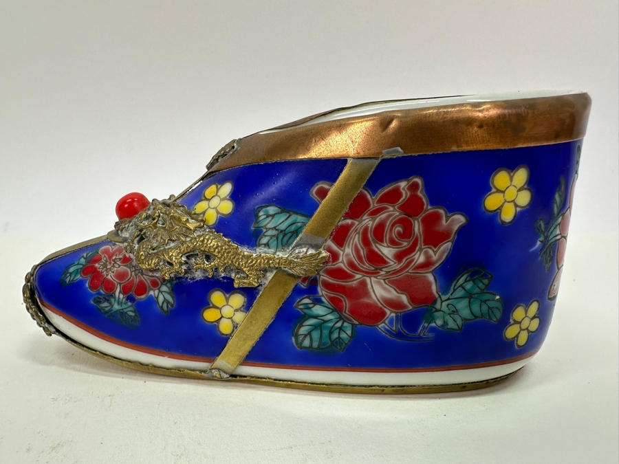 Vintage Chinese Porcelain and Metal Signed Shoe 5'W x 2'H [Photo 7]
