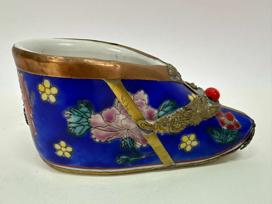 Vintage Chinese Porcelain and Metal Signed Shoe 5'W x 2'H [Photo 3]