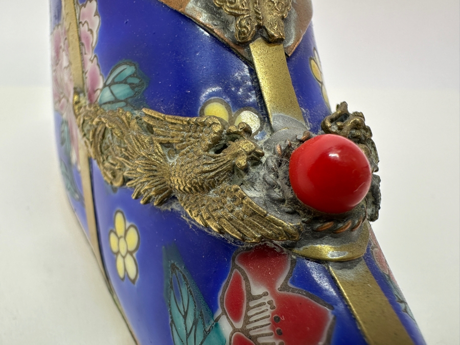 Vintage Chinese Porcelain and Metal Signed Shoe 5'W x 2'H [Photo 6]