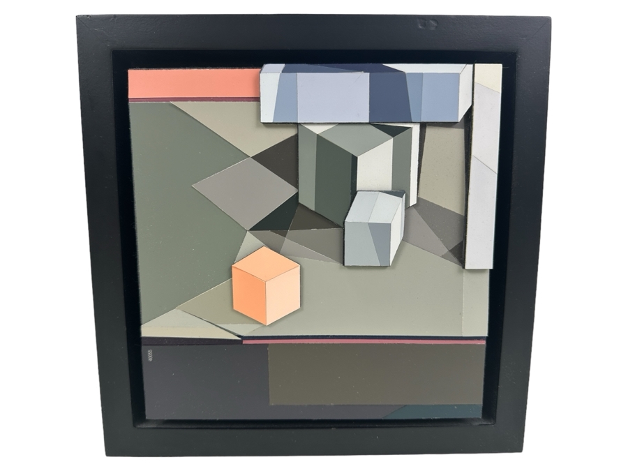 Vintage Mixed Media Geometric Collage Artwork 10 X 10 X 2D