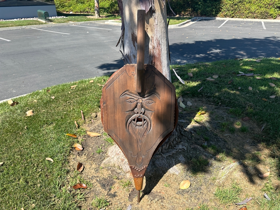 Just Added - Hand Carved Large Wood and Leather Bellows, Working 16'W x 44'H [Photo 2]