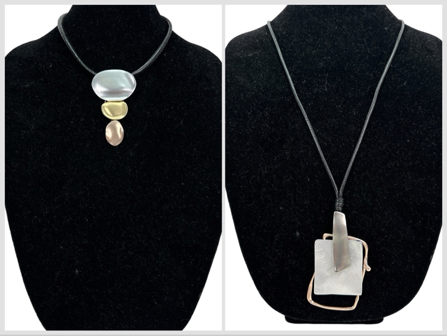 Pair Of Modernist Necklaces By Palm Springs Jewelry Designer Laurent Scott Collection Contempo Series 32'L & 16'L [Photo 1]