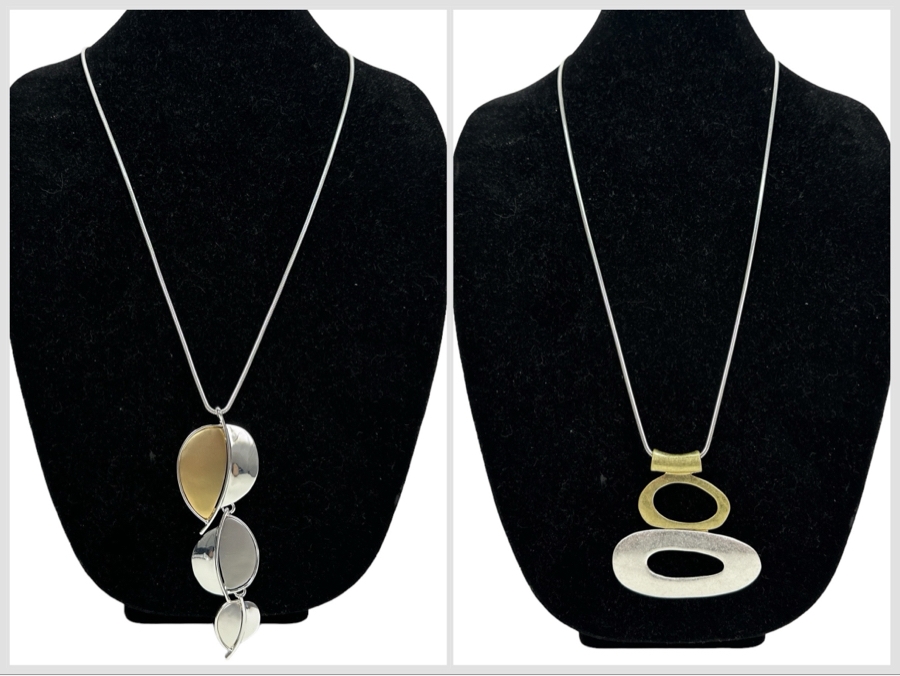 Pair Of Modernist Necklaces By Palm Springs Jewelry Designer Laurent Scott Collection Contempo Series 30'L & 30'L [Photo 1]