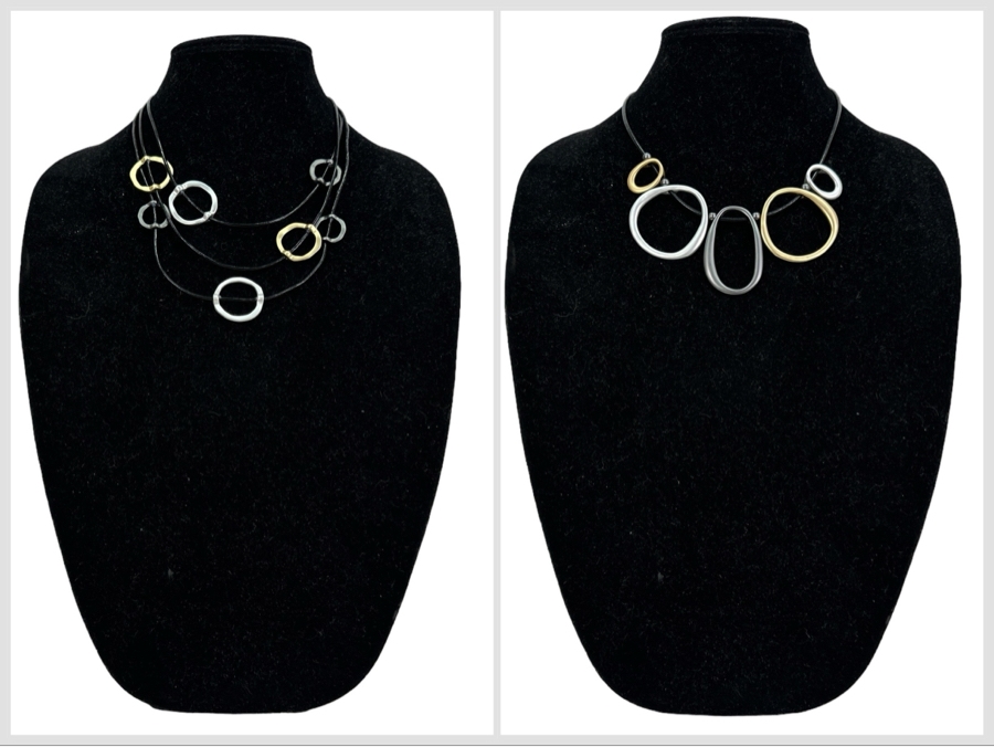 Pair Of Modernist Necklaces By Palm Springs Jewelry Designer Laurent Scott Collection Contempo Series 16'L & 20'L [Photo 1]