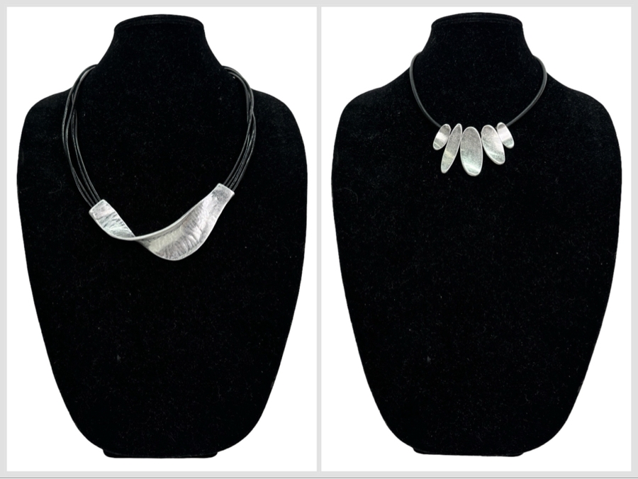 Pair Of Modernist Necklaces By Palm Springs Jewelry Designer Laurent Scott Collection Contempo Series 22'L & 12'L [Photo 1]