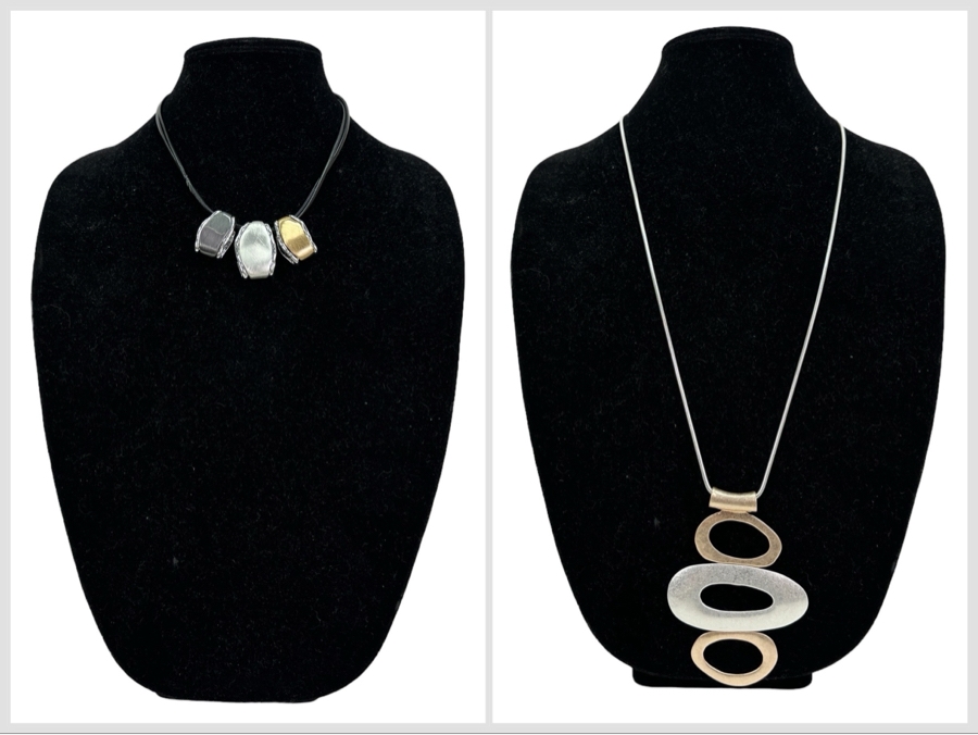 Pair Of Modernist Necklaces By Palm Springs Jewelry Designer Laurent Scott Collection Contempo Series 14'L & 30'L [Photo 1]