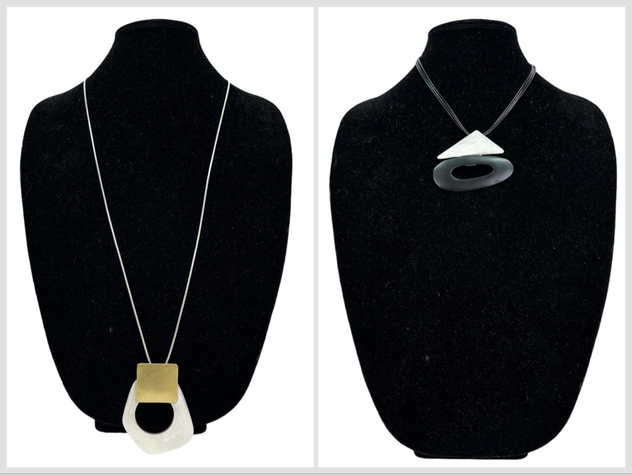 Pair Of Modernist Necklaces By Palm Springs Jewelry Designer Laurent Scott Collection Contempo Series 34'L & 16'L [Photo 1]