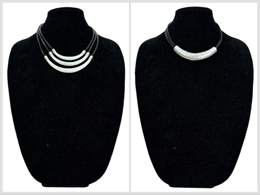 Pair Of Modernist Necklaces By Palm Springs Jewelry Designer Laurent Scott Collection Contempo Series 14'L & 16'L [Photo 1]