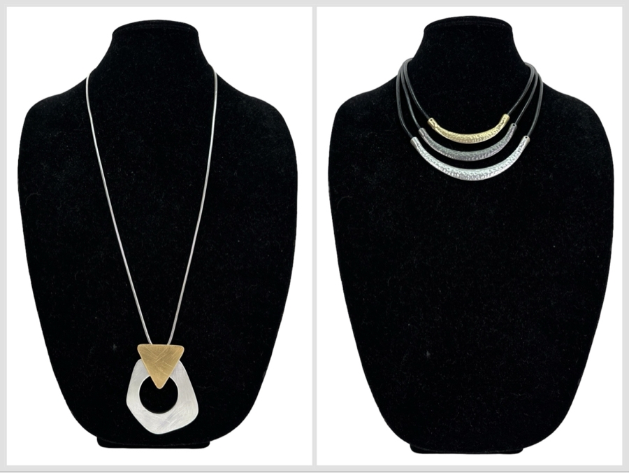 Pair Of Modernist Necklaces By Palm Springs Jewelry Designer Laurent Scott Collection Contempo Series 30'L & 17'L [Photo 1]