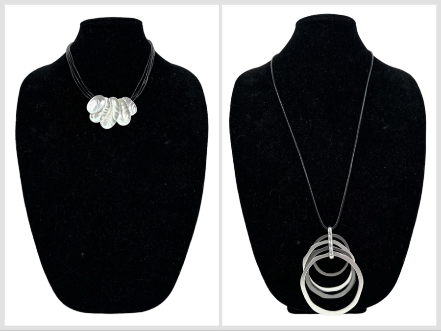 Pair Of Modernist Necklaces By Palm Springs Jewelry Designer Laurent Scott Collection Contempo Series 30'L & 16'L [Photo 1]