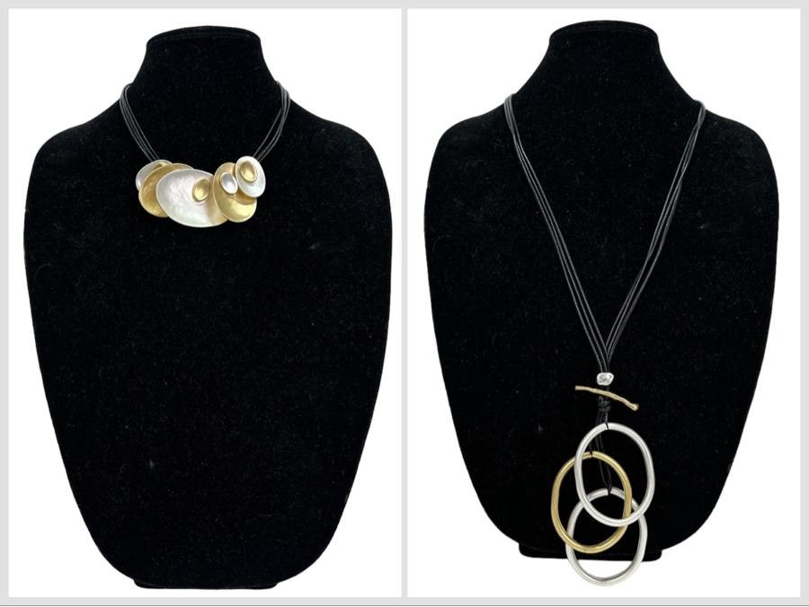 Pair Of Modernist Necklaces By Palm Springs Jewelry Designer Laurent Scott Collection Contempo Series 14'L & 36'L [Photo 1]