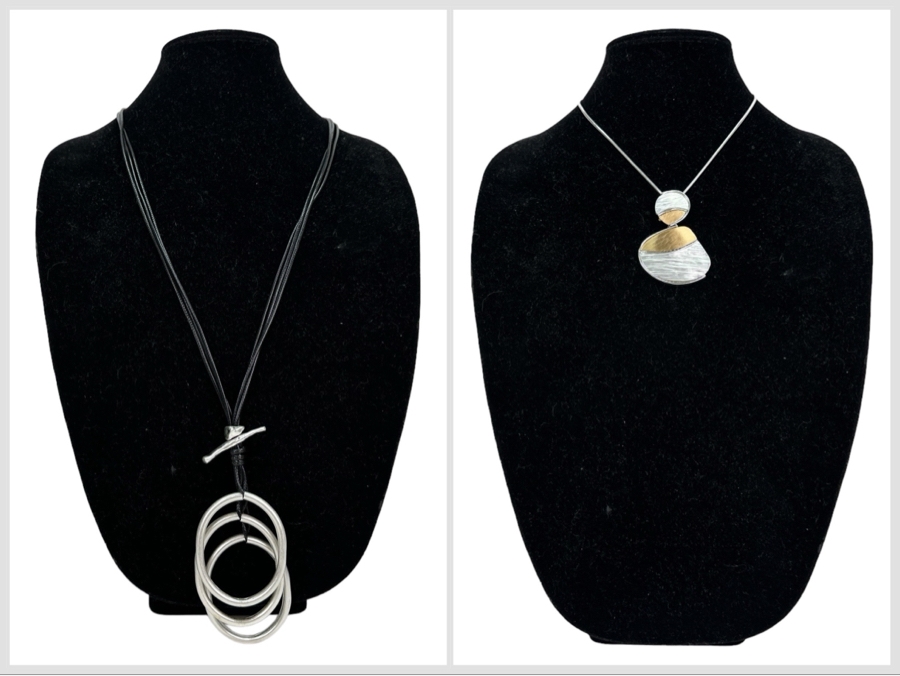 Pair Of Modernist Necklaces By Palm Springs Jewelry Designer Laurent Scott Collection Contempo Series 36'L & 16'L