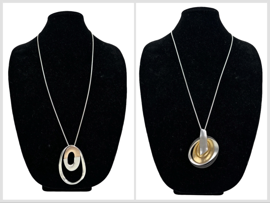 Pair Of Modernist Necklaces By Palm Springs Jewelry Designer Laurent Scott Collection Contempo Series 31'L & 30'L
