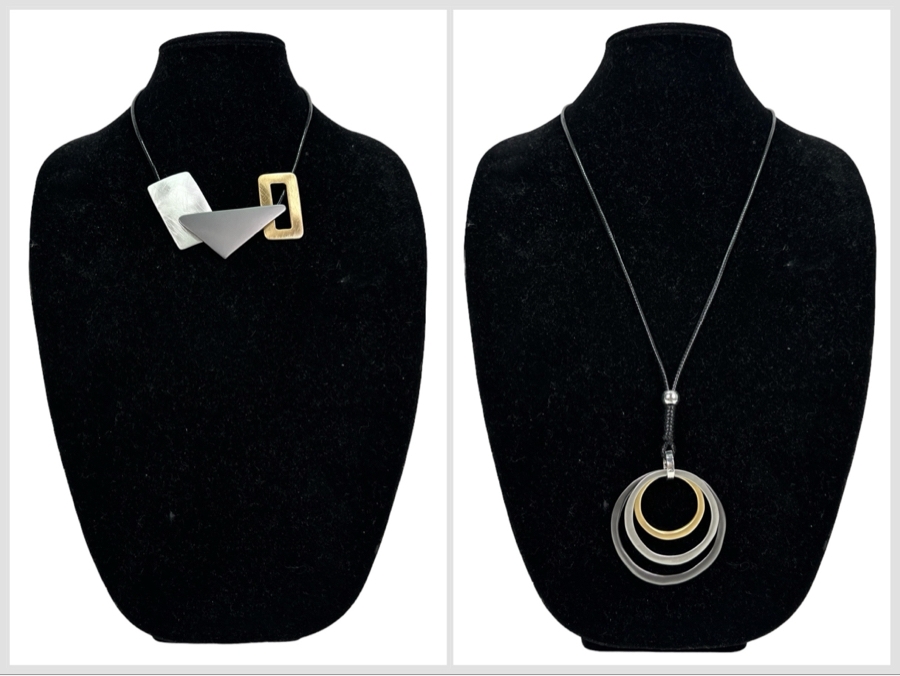 Pair Of Modernist Necklaces By Palm Springs Jewelry Designer Laurent Scott Collection Contempo Series 16'L & 30'L