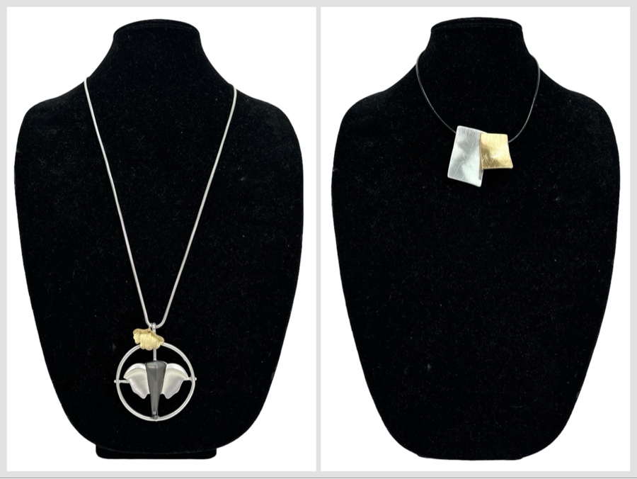 Pair Of Modernist Necklaces By Palm Springs Jewelry Designer Laurent Scott Collection Contempo Series 14'L & 30'L