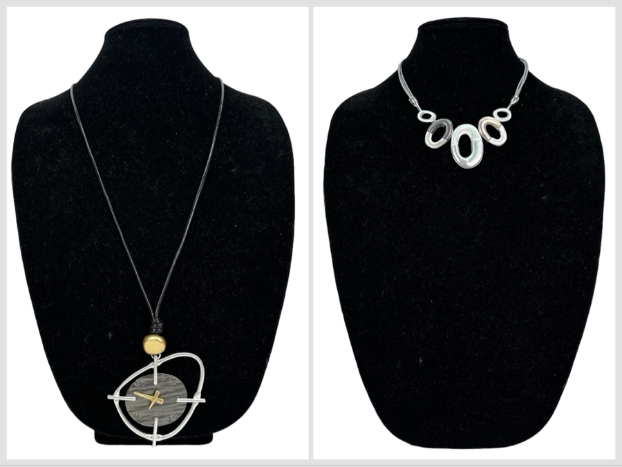 Pair Of Modernist Necklaces By Palm Springs Jewelry Designer Laurent Scott Collection Contempo Series 37'L & 12'L