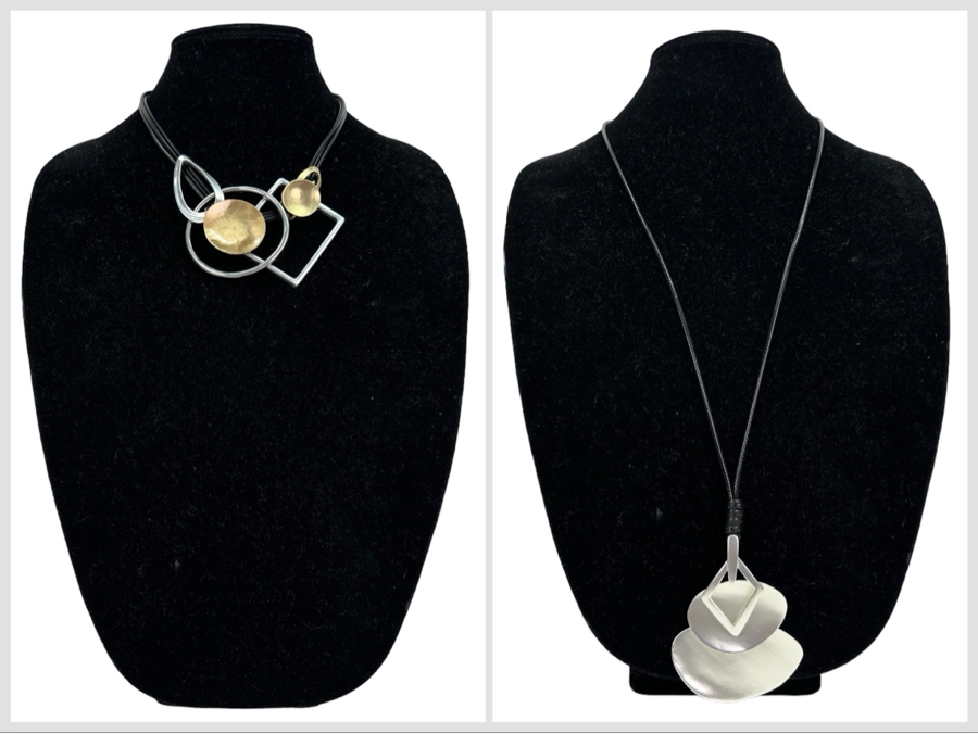 Pair Of Modernist Necklaces By Palm Springs Jewelry Designer Laurent Scott Collection Contempo Series 15'L & 31'L