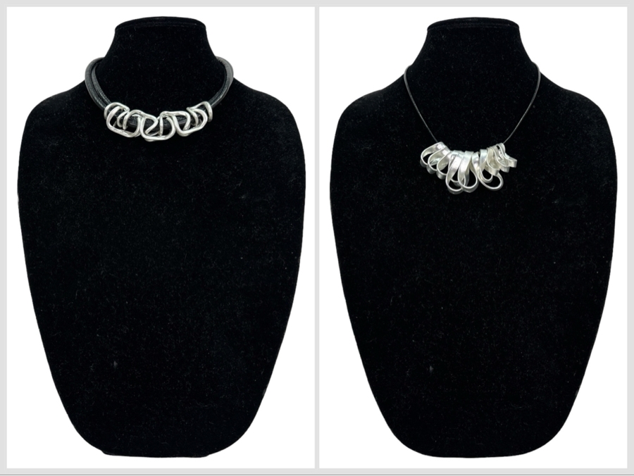 Pair Of Modernist Necklaces By Palm Springs Jewelry Designer Laurent Scott Collection Contempo Series 12'L & 14'L