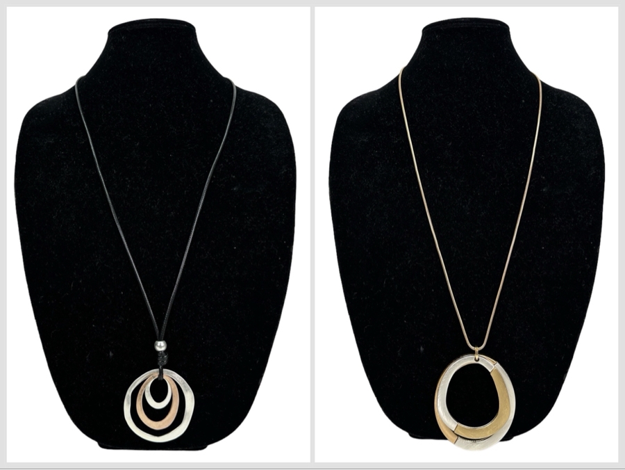 Pair Of Modernist Necklaces By Palm Springs Jewelry Designer Laurent Scott Collection Contempo Series 32'L & 30'L