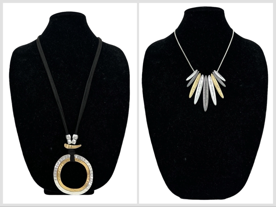 Pair Of Modernist Necklaces By Palm Springs Jewelry Designer Laurent Scott Collection Contempo Series 32'L & 18'L