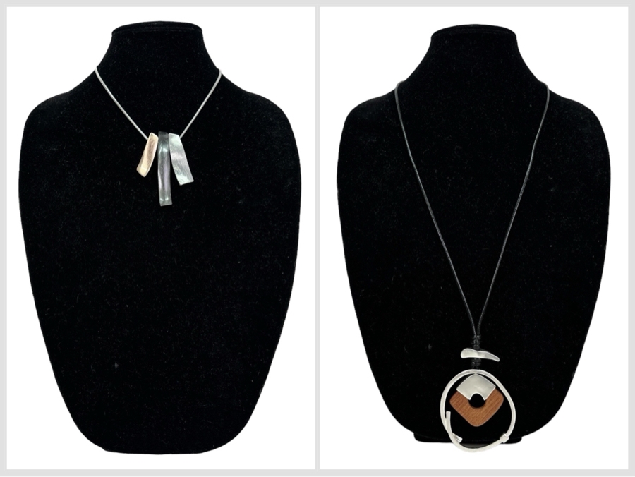 Pair Of Modernist Necklaces By Palm Springs Jewelry Designer Laurent Scott Collection Contempo Series 32'L & 16'L