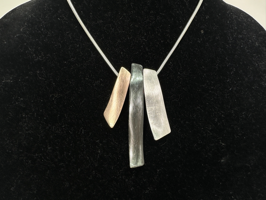 Pair Of Modernist Necklaces By Palm Springs Jewelry Designer Laurent Scott Collection Contempo Series 32'L & 16'L [Photo 7]