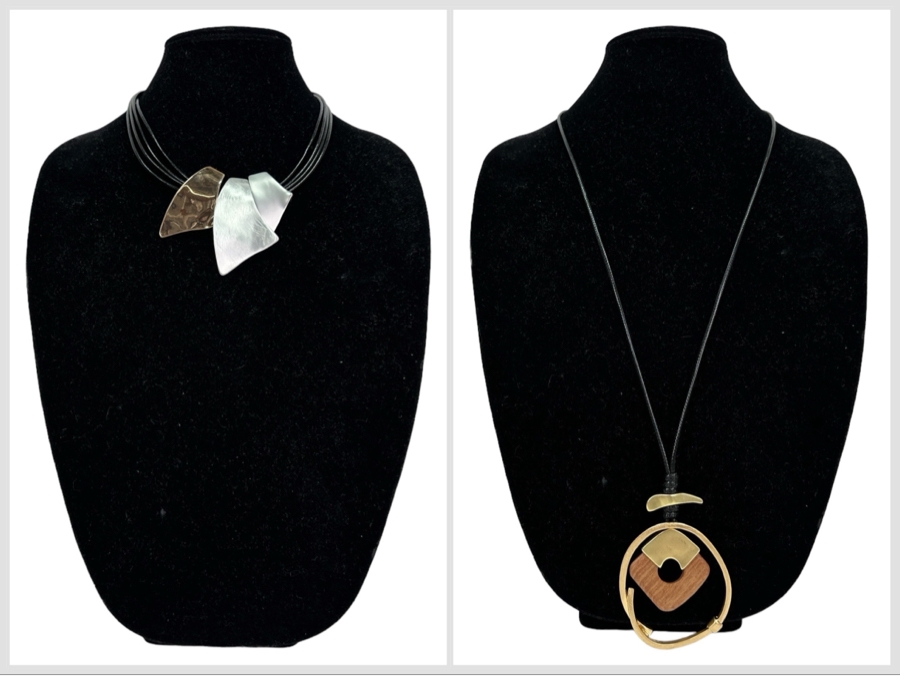 Pair Of Modernist Necklaces By Palm Springs Jewelry Designer Laurent Scott Collection Contempo Series 14'L & 32'L