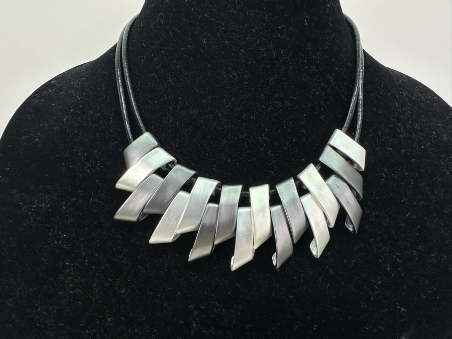 Pair Of Modernist Necklaces By Palm Springs Jewelry Designer Laurent Scott Collection Contempo Series 32'L & 14'L [Photo 4]