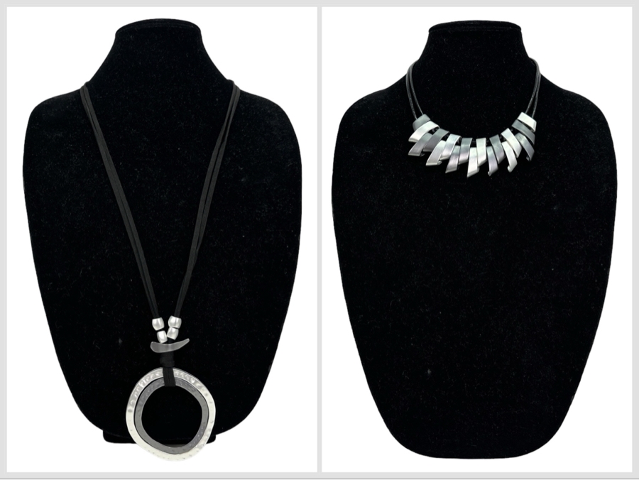 Pair Of Modernist Necklaces By Palm Springs Jewelry Designer Laurent Scott Collection Contempo Series 32'L & 14'L