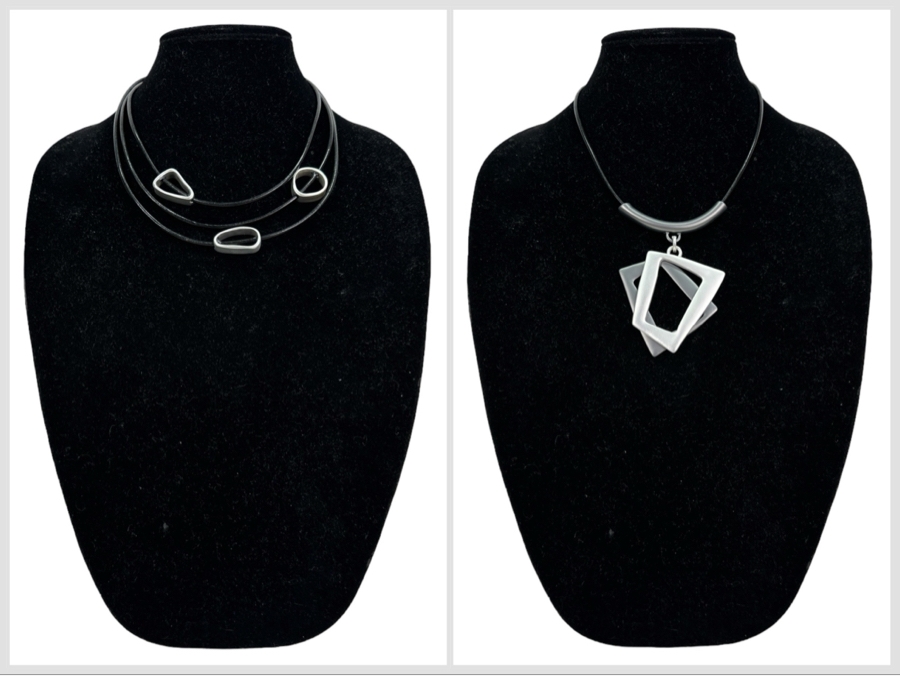 Pair Of Modernist Necklaces By Palm Springs Jewelry Designer Laurent Scott Collection Contempo Series 12'L & 14'L