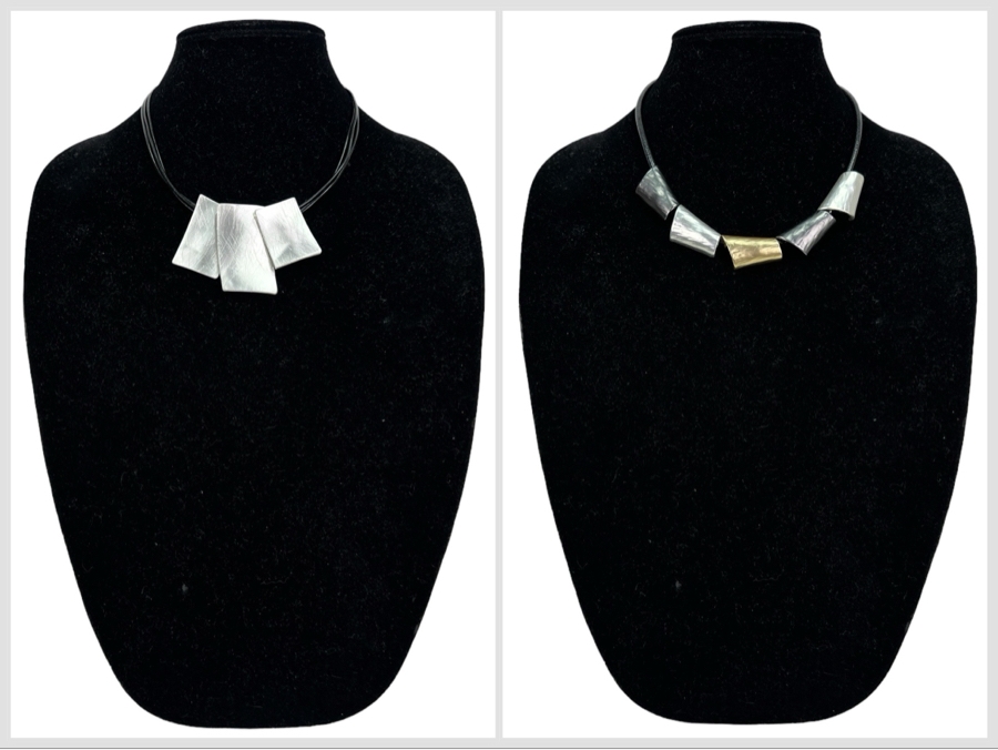 Pair Of Modernist Necklaces By Palm Springs Jewelry Designer Laurent Scott Collection Contempo Series 14'L & 14'L