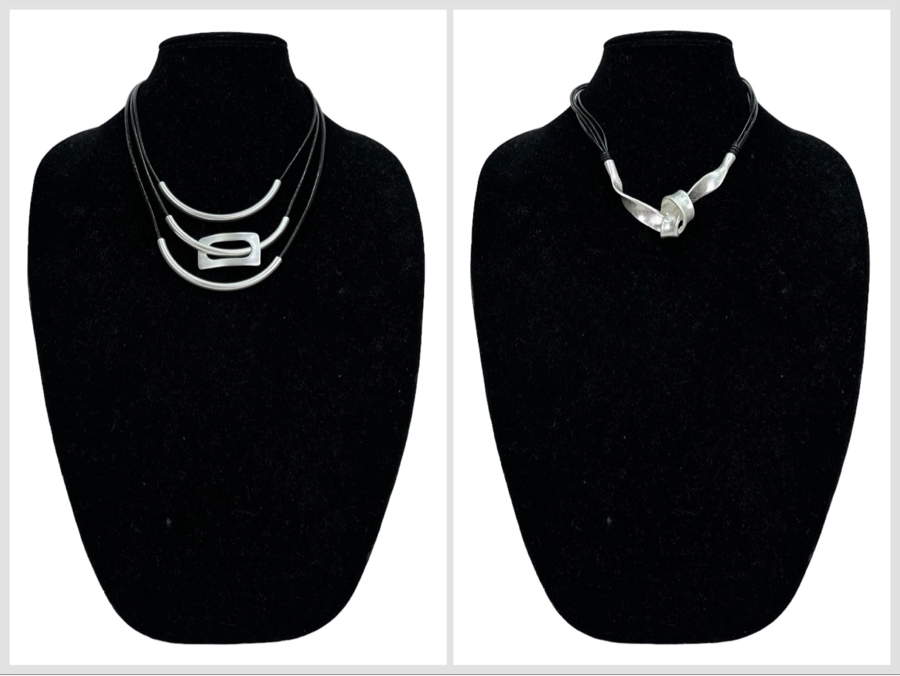 Pair Of Modernist Necklaces By Palm Springs Jewelry Designer Laurent Scott Collection Contempo Series 16'L & 14'L