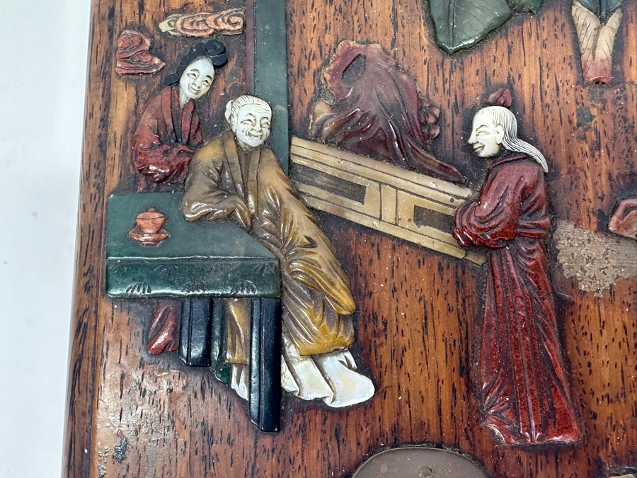 Antique Chinese Rosewood Mirror Jewelry Box With Applied Decorations 4.5W X 6.5D X 2H [Photo 3]